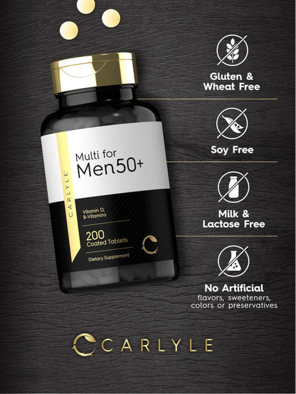 Carlyle Multivitamin für Männer 50+ | 200 Kapseln | mit B-Vitaminen, Vitamin D, Magnesium & Zink | Nicht-GVO, glutenfrei