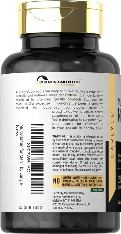 Carlyle Multivitamin für Männer 50+ | 200 Kapseln | mit B-Vitaminen, Vitamin D, Magnesium & Zink | Nicht-GVO, glutenfrei