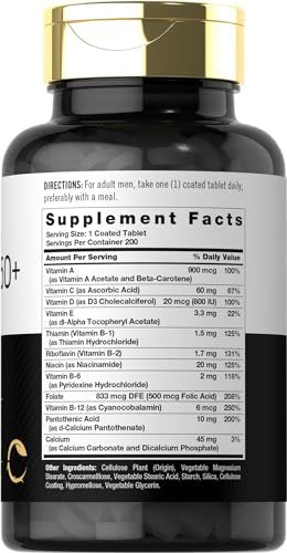 Carlyle Multivitamin für Männer 50+ | 200 Kapseln | mit B-Vitaminen, Vitamin D, Magnesium & Zink | Nicht-GVO, glutenfrei