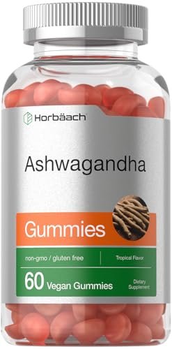 Horbäach Ashwagandha Gummis | 60 vegane, kaubare Gummis | Tropischer Geschmack | Nahrungsergänzung für Männer und Frauen | Wurzelextrakt aus der Ashwagandha-Pflanze | Vegan, Nicht-GVO, Glutenfrei