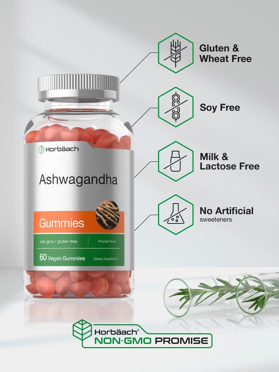 Horbäach Ashwagandha Gummis | 60 vegane, kaubare Gummis | Tropischer Geschmack | Nahrungsergänzung für Männer und Frauen | Wurzelextrakt aus der Ashwagandha-Pflanze | Vegan, Nicht-GVO, Glutenfrei