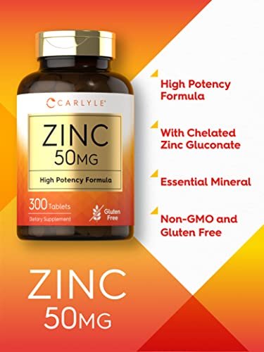 Carlyle Zink 50mg | 300 Tabletten | Vegetarisch, Non-GMO & Glutenfrei | Zinkgluconat | Hochdosiert