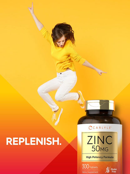 Carlyle Zink 50mg | 300 Tabletten | Vegetarisch, Non-GMO & Glutenfrei | Zinkgluconat | Hochdosiert
