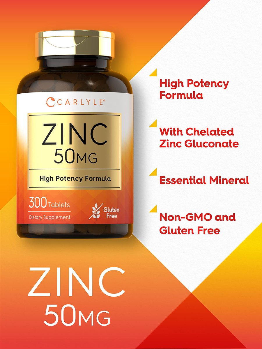 Carlyle Zink 50mg | 300 Tabletten | Vegetarisch, Non-GMO & Glutenfrei | Zinkgluconat | Hochdosiert
