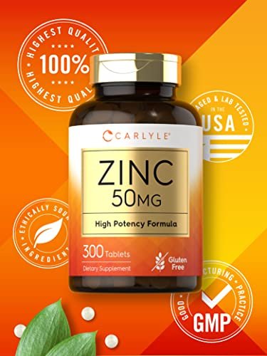 Carlyle Zink 50mg | 300 Tabletten | Vegetarisch, Non-GMO & Glutenfrei | Zinkgluconat | Hochdosiert