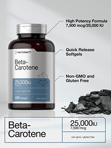 Horbäach Beta-Carotin Kapseln | 25.000 IE | 7.500 mcg Vitamin A | 400 Softgels | Nicht-GVO & Glutenfrei