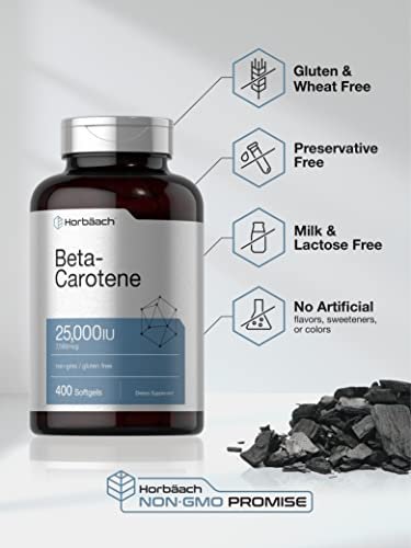 Horbäach Beta-Carotin Kapseln | 25.000 IE | 7.500 mcg Vitamin A | 400 Softgels | Nicht-GVO & Glutenfrei