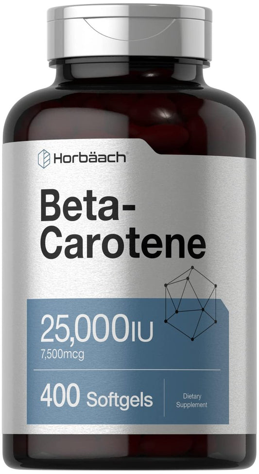 Horbäach Beta-Carotin Kapseln | 25.000 IE | 7.500 mcg Vitamin A | 400 Softgels | Nicht-GVO & Glutenfrei