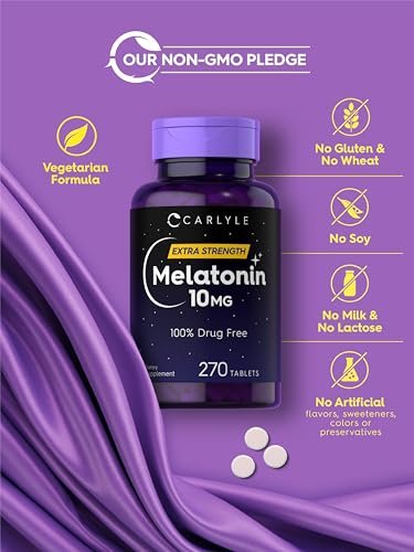 Carlyle Melatonin 10 mg + L-Theanin | 270 Tabletten | Vegetarisch, Nicht-GVO, Glutenfrei | Schlafhilfe