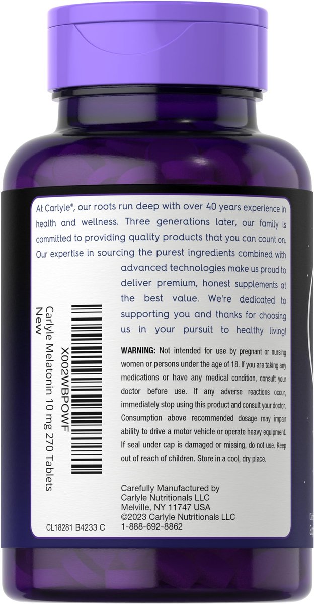 Carlyle Melatonin 10 mg + L-Theanin | 270 Tabletten | Vegetarisch, Nicht-GVO, Glutenfrei | Schlafhilfe