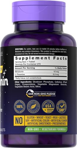 Carlyle Melatonin 10 mg + L-Theanin | 270 Tabletten | Vegetarisch, Nicht-GVO, Glutenfrei | Schlafhilfe
