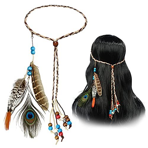obmwang Boho Feder Stirnbänder Indisches Feder Stirnband Pfauenfedern Festivalkostüm Haaraccessoires für Frauen und Mädchen