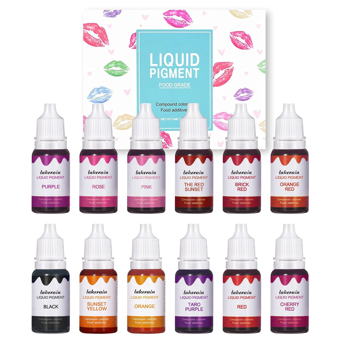 BONNIE CHOICE 12 Farben flüssiger Lippenpigment-Set, DIY Lippenstift Pigment zur Herstellung von Lipgloss, essbare reine Pflanzenfarbe für Gloss-Basis