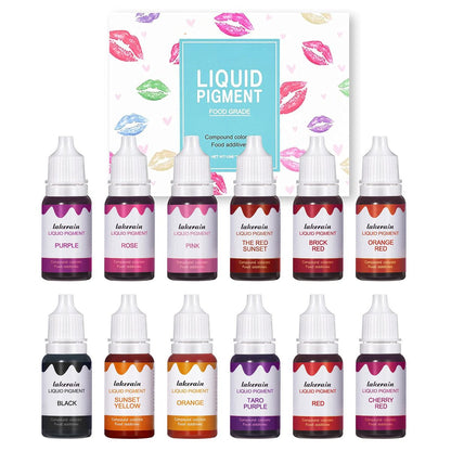 BONNIE CHOICE 12 Farben flüssiger Lippenpigment-Set, DIY Lippenstift Pigment zur Herstellung von Lipgloss, essbare reine Pflanzenfarbe für Gloss-Basis