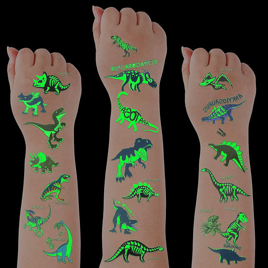 Zonon Dinosaurier Leucht-Tattoos für Kinder – Glow-in-the-Dark Tattoos, wasserfest, leuchtende Dino-Tattoos, ideale Partygeschenke für Dinosaurier-Geburtstage und Halloween