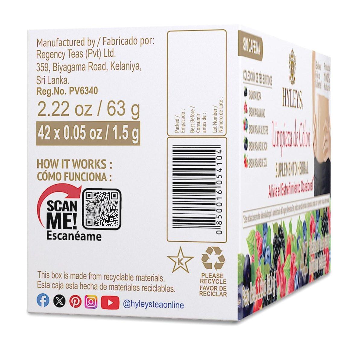 Hyleys Colon Cleanse Tee mit gemischten Geschmacksrichtungen - 42 Teebeutel (1 Packung)