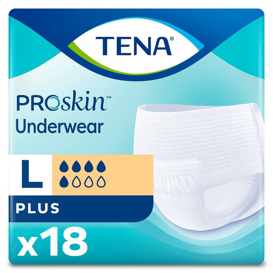 TENA ProSkin Plus Einwegunterwäsche zum Anziehen mit Reißnähten, Größe Large, 72633, 18 Stück