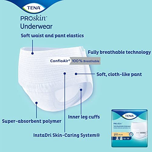 TENA ProSkin Plus Einwegunterwäsche zum Anziehen mit Reißnähten, Größe Large, 72633, 18 Stück