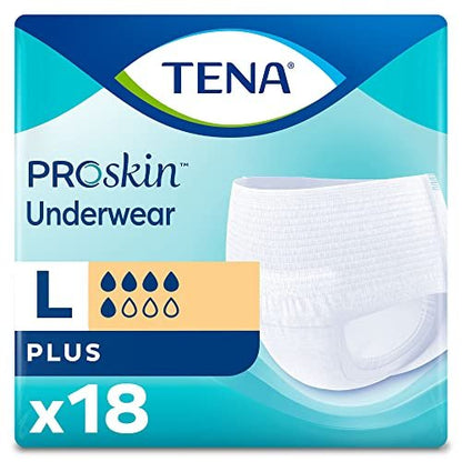 TENA ProSkin Plus Einwegunterwäsche zum Anziehen mit Reißnähten, Größe Large, 72633, 18 Stück