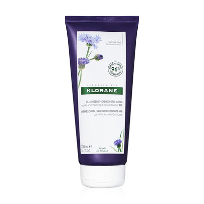 Klorane Pflanzenbasierte Pflegespülung mit Tausendgüldenkraut für blondes, graues oder weißes Haar – neutralisiert unerwünschte Gelb- und Kupfertöne, paraben-, silikon- und sulfatfrei, 200 ml