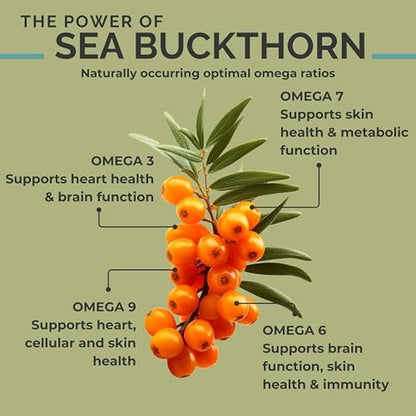 SEABUCKWONDERS Bio Sanddornöl Omega-7 Komplett, 30 Softgels, 15-Tage-Vorrat, mit Omega 3, 6 & 9, Unterstützt Haare, Haut & Nägel, 100% Rein ohne Füllstoffe