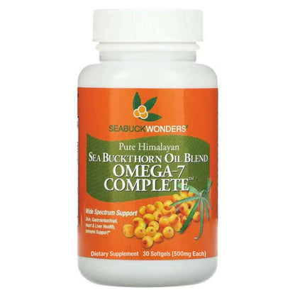 SEABUCKWONDERS Bio Sanddornöl Omega-7 Komplett, 30 Softgels, 15-Tage-Vorrat, mit Omega 3, 6 & 9, Unterstützt Haare, Haut & Nägel, 100% Rein ohne Füllstoffe