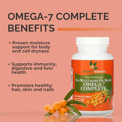 SEABUCKWONDERS Bio Sanddornöl Omega-7 Komplett, 30 Softgels, 15-Tage-Vorrat, mit Omega 3, 6 & 9, Unterstützt Haare, Haut & Nägel, 100% Rein ohne Füllstoffe