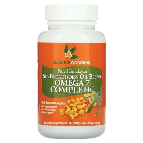 SEABUCKWONDERS Bio Sanddornöl Omega-7 Komplett, 30 Softgels, 15-Tage-Vorrat, mit Omega 3, 6 & 9, Unterstützt Haare, Haut & Nägel, 100% Rein ohne Füllstoffe