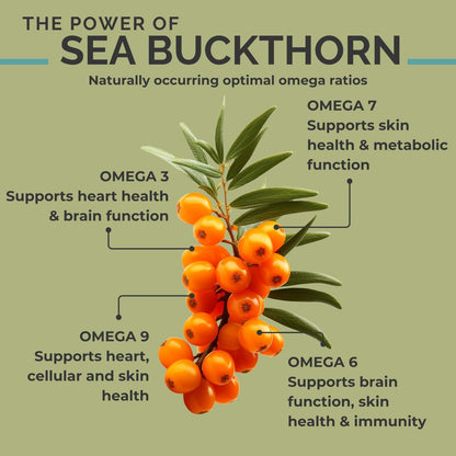 SEABUCKWONDERS Bio Sanddornöl Omega-7 Komplett, 30 Softgels, 15-Tage-Vorrat, mit Omega 3, 6 & 9, Unterstützt Haare, Haut & Nägel, 100% Rein ohne Füllstoffe