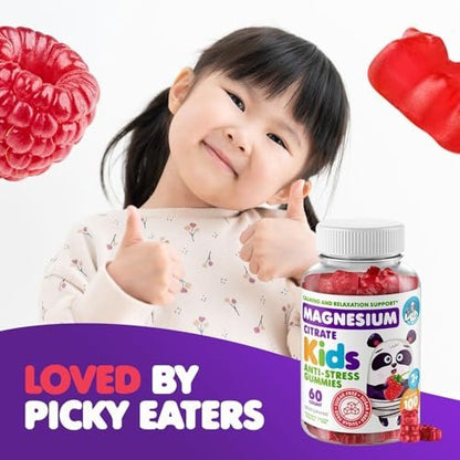 DR. MORITZ Zuckerfreie Beruhigende Magnesium Gummis für Kinder und Erwachsene - Nicht-GMO Magnesiumcitrat Gummis - Himbeergeschmack - 2er-Pack (60 Stück)