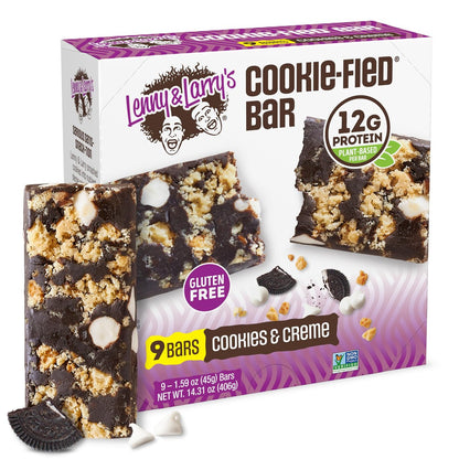Lenny & Larry's Cookie-fied Protein Bar – Cookies & Creme Vegan Proteinriegel 9x45g – Gesunder Snack mit 12g pflanzlichem Protein & 5g Ballaststoffen – Glutenfreier Powerriegel, Non-GMO & Vegan
