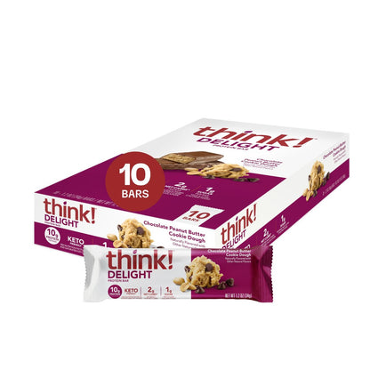 think! Delight Keto Protein Riegel, kohlenhydratarm, glutenfrei, Snack – Schokoladen-Erdnussbutter-Keksteig, 10er-Pack (Verpackung kann variieren)
