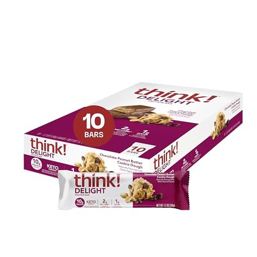 think! Delight Keto Protein Riegel, kohlenhydratarm, glutenfrei, Snack – Schokoladen-Erdnussbutter-Keksteig, 10er-Pack (Verpackung kann variieren)