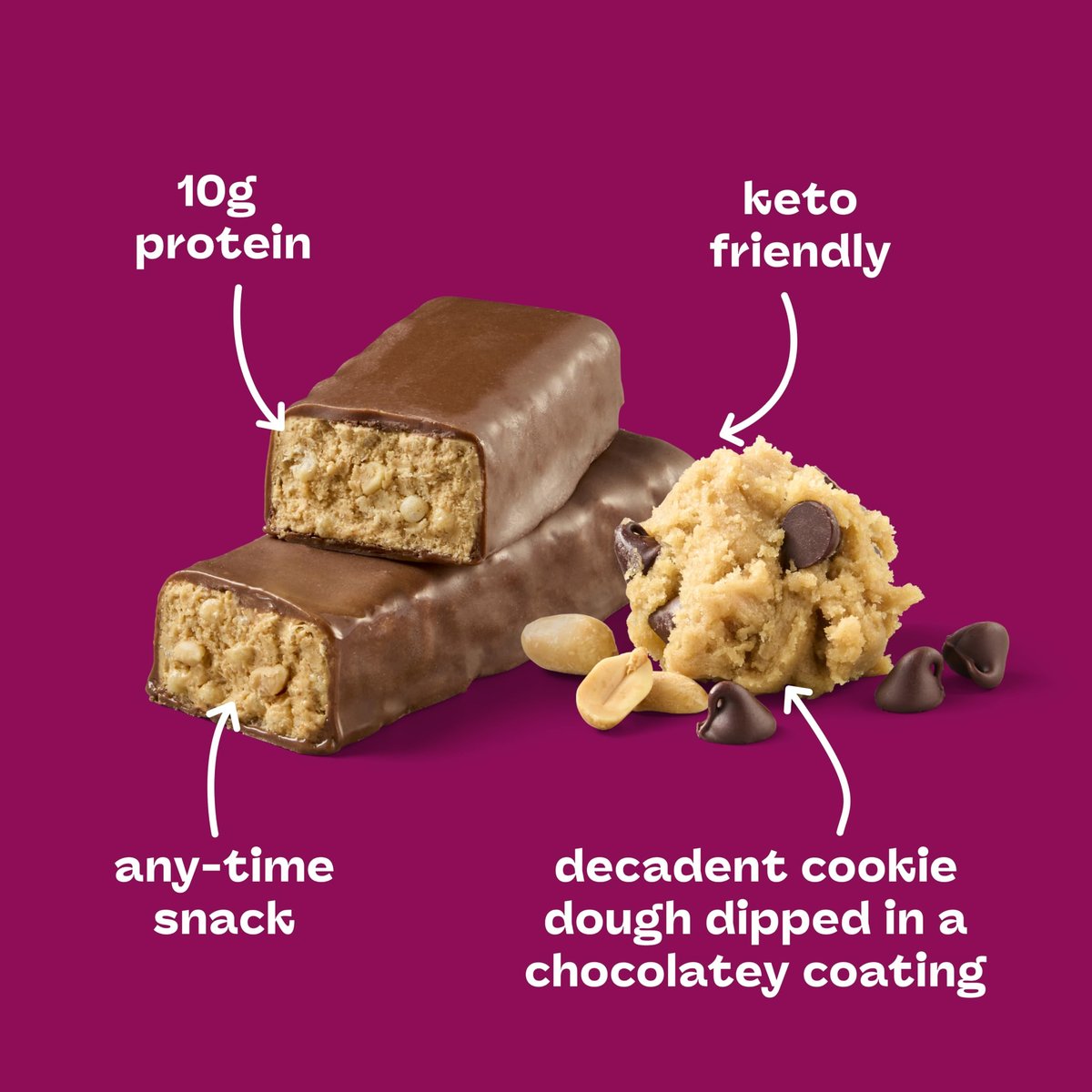 think! Delight Keto Protein Riegel, kohlenhydratarm, glutenfrei, Snack – Schokoladen-Erdnussbutter-Keksteig, 10er-Pack (Verpackung kann variieren)