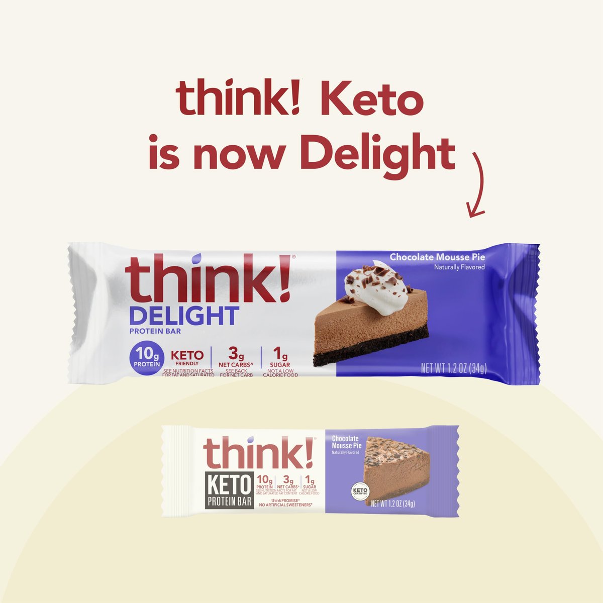 think! Delight Keto Protein Riegel – Schokoladen-Mousse-Kuchen, 10er Pack, Low Carb, Glutenfrei