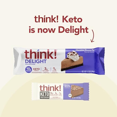 think! Delight Keto Protein Riegel – Schokoladen-Mousse-Kuchen, 10er Pack, Low Carb, Glutenfrei