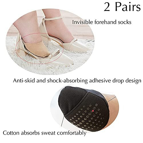 SooGree Ball-of-Foot Cushion Socken – Nahtlose Zehenkappen-Socken, Halbfuß-Socken mit Silikon-Griff, Schmerzlinderung, 1 Paar Schwarz + 1 Paar Beige, Medium