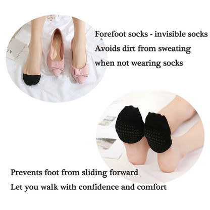 SooGree Ball-of-Foot Cushion Socken – Nahtlose Zehenkappen-Socken, Halbfuß-Socken mit Silikon-Griff, Schmerzlinderung, 1 Paar Schwarz + 1 Paar Beige, Medium