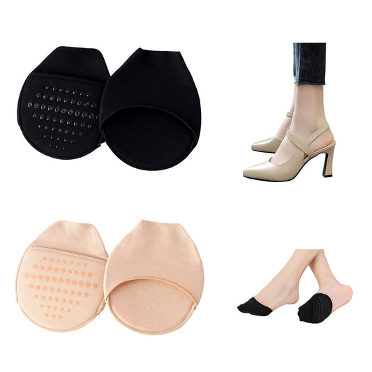 SooGree Ball-of-Foot Cushion Socken – Nahtlose Zehenkappen-Socken, Halbfuß-Socken mit Silikon-Griff, Schmerzlinderung, 1 Paar Schwarz + 1 Paar Beige, Medium
