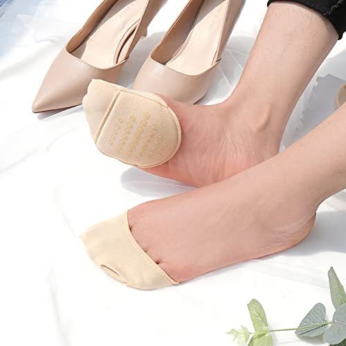 SooGree Ball-of-Foot Cushion Socken – Nahtlose Zehenkappen-Socken, Halbfuß-Socken mit Silikon-Griff, Schmerzlinderung, 1 Paar Schwarz + 1 Paar Beige, Medium