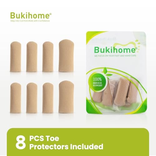 Bukihome 8er-Pack Zehenschützer aus Silikon – Geschlossene Zehenkappen mit Stoffüberzug zur Schmerzlinderung bei Hühneraugen, Blasen und eingewachsenen Zehennägeln (2x groß + 6x mittel) [Upgrade]