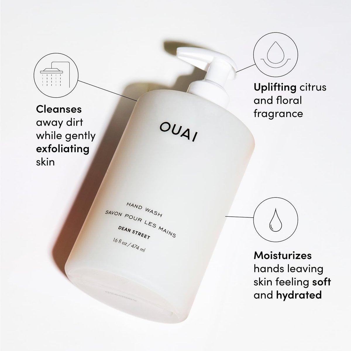 OUAI Hand Wash & Hand Lotion Set, Dean Street Duft – Feuchtigkeitsspendend & Peeling-Wirkung bei täglicher Anwendung – mit Jojobaestern, Avocado- & Rosenöl (je 473 ml)
