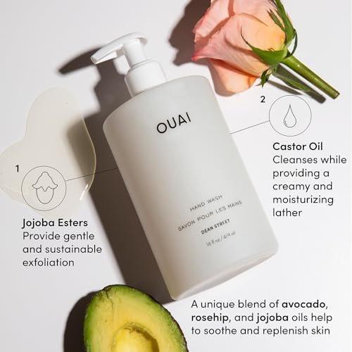 OUAI Hand Wash & Hand Lotion Set, Dean Street Duft – Feuchtigkeitsspendend & Peeling-Wirkung bei täglicher Anwendung – mit Jojobaestern, Avocado- & Rosenöl (je 473 ml)