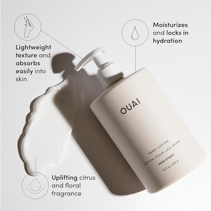 OUAI Hand Wash & Hand Lotion Set, Dean Street Duft – Feuchtigkeitsspendend & Peeling-Wirkung bei täglicher Anwendung – mit Jojobaestern, Avocado- & Rosenöl (je 473 ml)