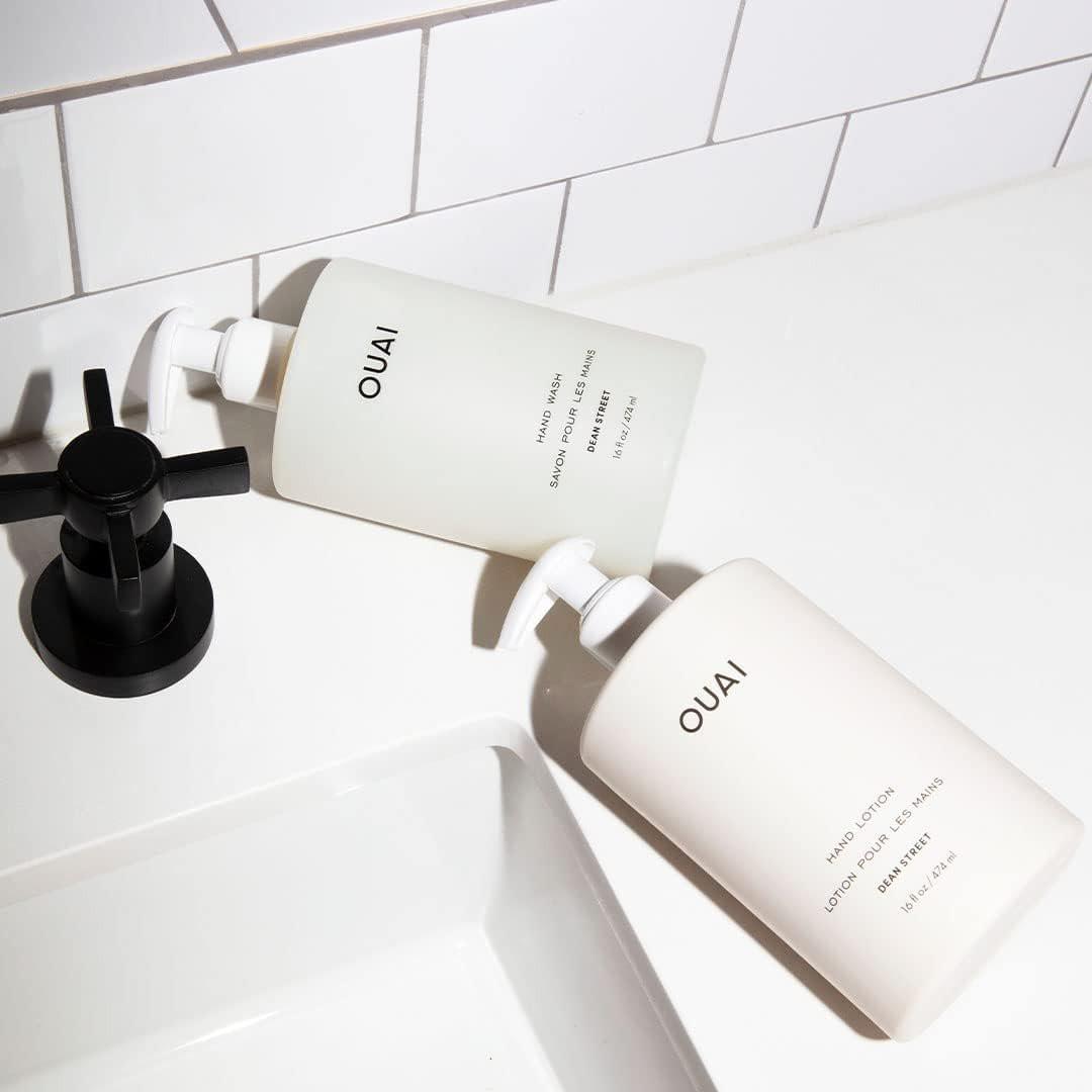 OUAI Hand Wash & Hand Lotion Set, Dean Street Duft – Feuchtigkeitsspendend & Peeling-Wirkung bei täglicher Anwendung – mit Jojobaestern, Avocado- & Rosenöl (je 473 ml)