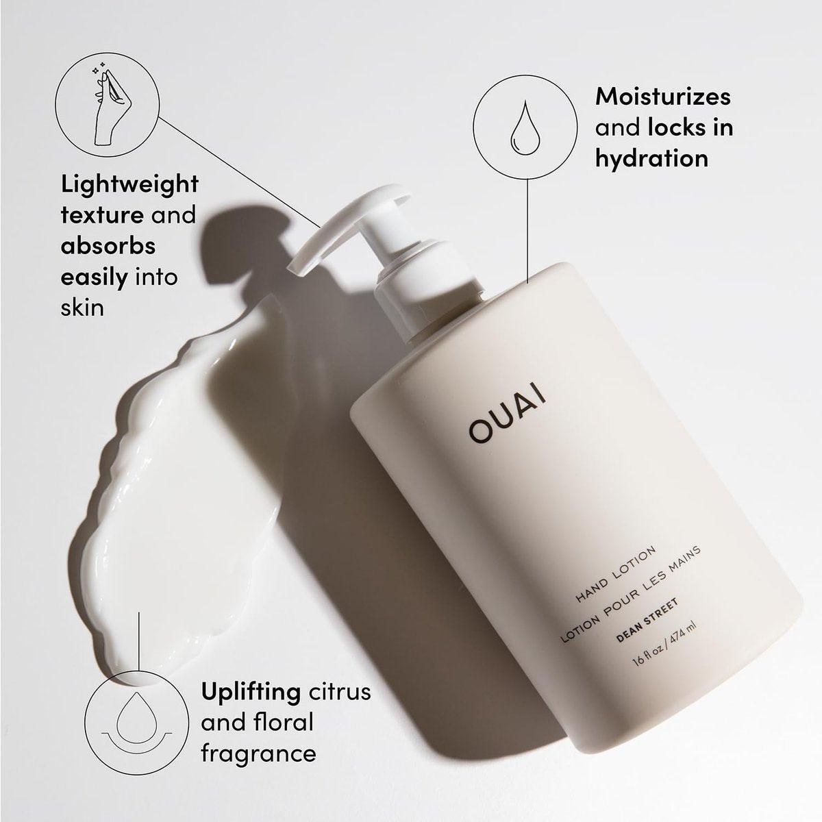 OUAI Hand Wash & Hand Lotion Set, Dean Street Duft – Feuchtigkeitsspendend & Peeling-Wirkung bei täglicher Anwendung – mit Jojobaestern, Avocado- & Rosenöl (je 473 ml)