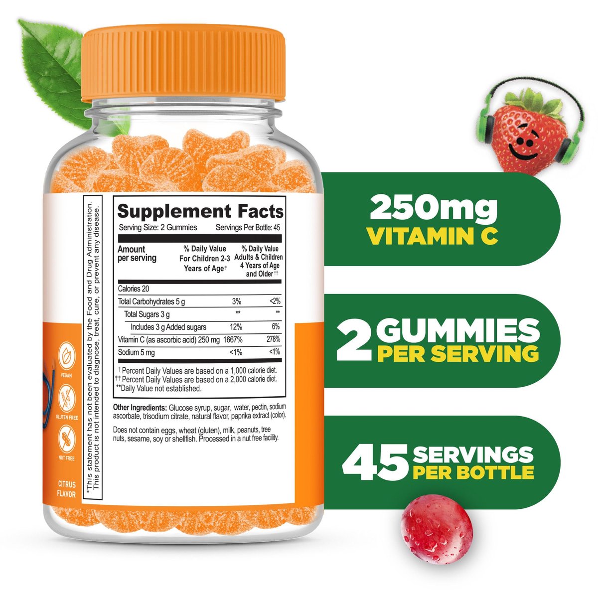 Lifeable Vitamin C Gummis für Kinder | 250 mg | Leckerer Geschmack, vegan &amp; ohne Gentechnik | Immununterstützung | 90 Gummis