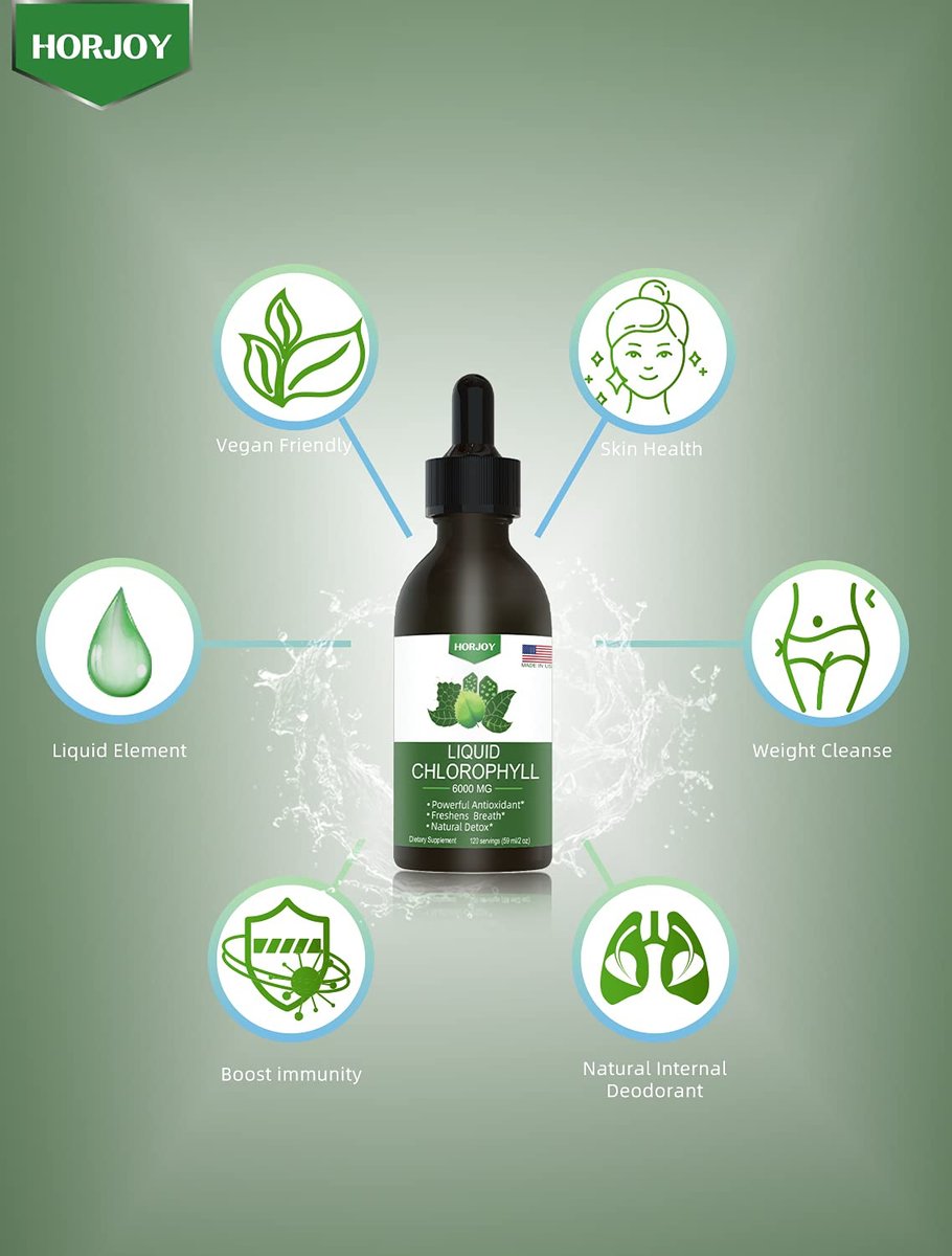 Chlorophyll Flüssigtropfen – 100% natürlicher Energie-Booster & Immununterstützung – Inneres Deodorant & Detox – Höhenkrankheit Linderung – Schnelle Absorption, Vegan & Non-GMO – 120 Portionen (1er Pack)