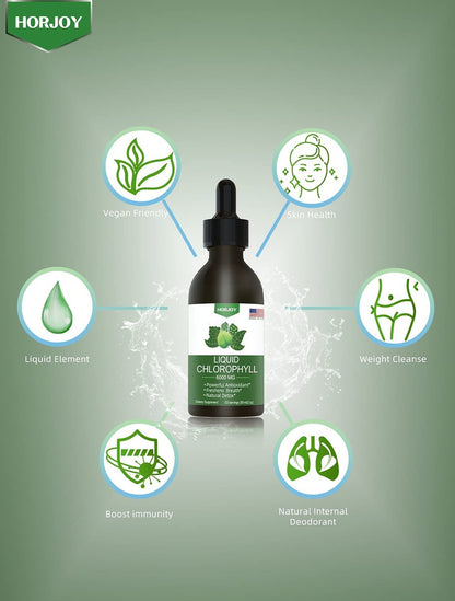 Chlorophyll Flüssigtropfen – 100% natürlicher Energie-Booster & Immununterstützung – Inneres Deodorant & Detox – Höhenkrankheit Linderung – Schnelle Absorption, Vegan & Non-GMO – 120 Portionen (1er Pack)