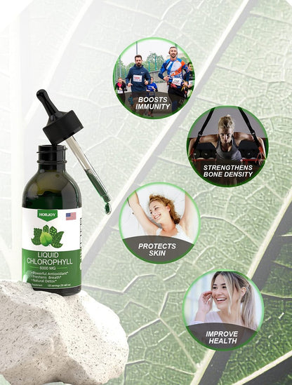 Chlorophyll Flüssigtropfen – 100% natürlicher Energie-Booster & Immununterstützung – Inneres Deodorant & Detox – Höhenkrankheit Linderung – Schnelle Absorption, Vegan & Non-GMO – 120 Portionen (1er Pack)
